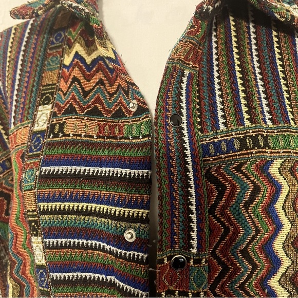 Aelfric Eden Unisex Long Sleeve Shacket Aztec Print Oversized Medium Warm EUC - Picture 2 of 6